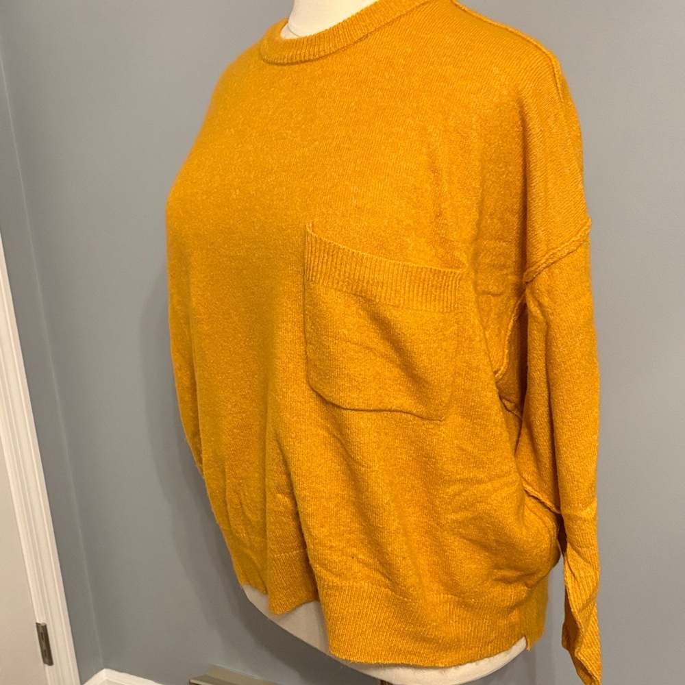 Zenana Outfitters Mustard/Bright Gold Crewneck Sweater with Pocket - Picture 4 of 8